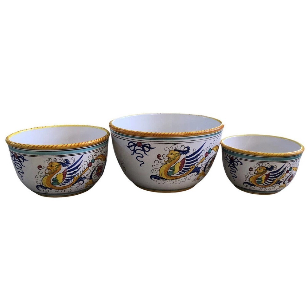 VTG Williams Sonoma Italian Majolica Deruta Style Large Nesting Bowls Set Of 3